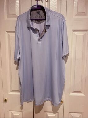 Men's Light Blue Performance Polo with Contrast Trim - Comfort Stretch